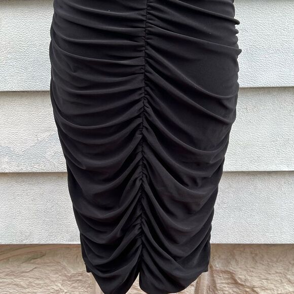 **** Cache Black Sequin Sleeveless Cheetah Print Ruched Dress (P) - Picture 5 of 12